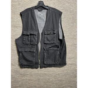ASOS Vest Mens 4XL Black Gray Denim Utility Cargo Multi Pocket Zip Front